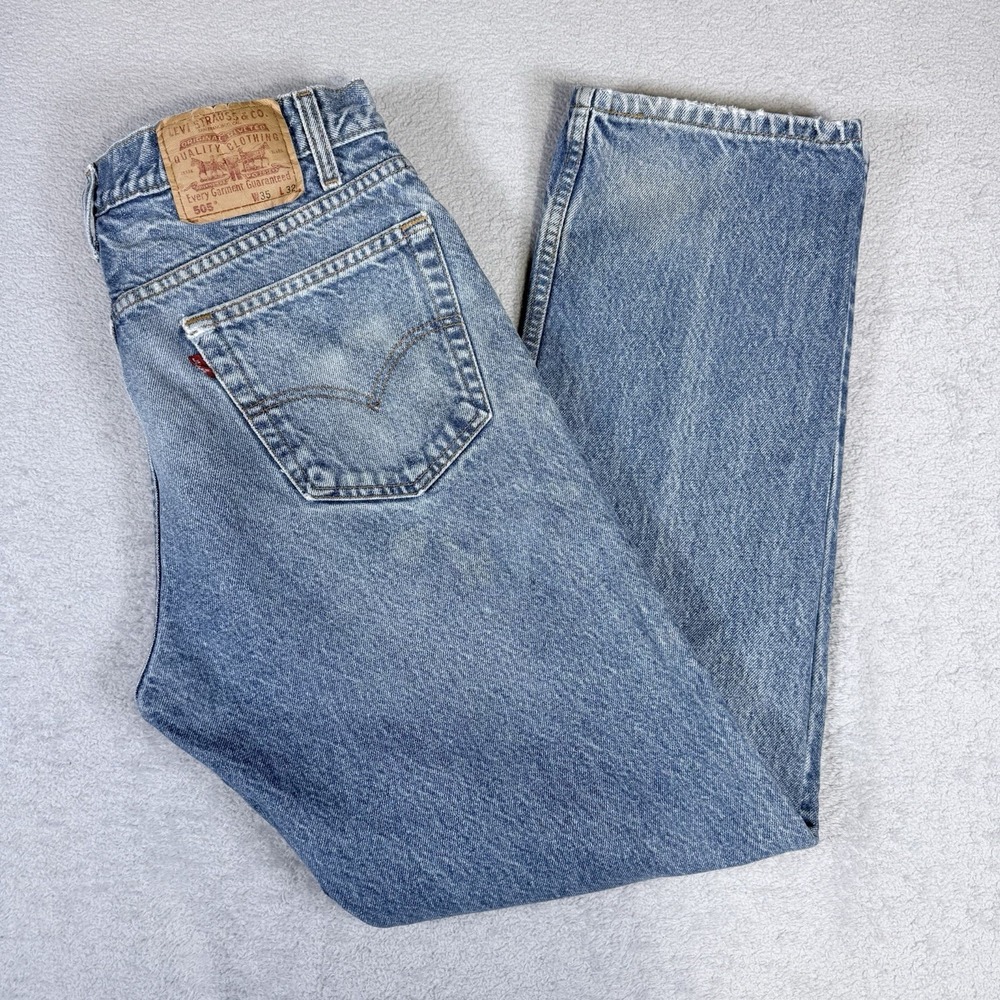 VTG Levi's 505 Jeans Mens 35/32 Blue Regular Fit Light Wash Denim Y2K 00505-0216